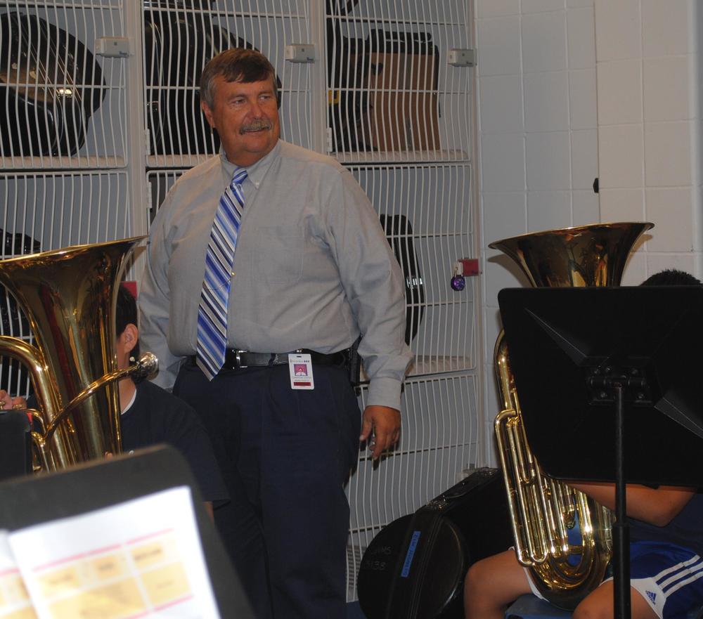 Mr. Piwetz teaches the low brass to beginner band students. Photo by Maya