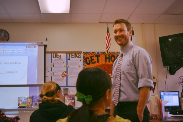 Mr. Barrick enjoyed being a teaching assistant for Mrs. Boyd's science class in the fall of 2013. Photo by Kara Wilkinson