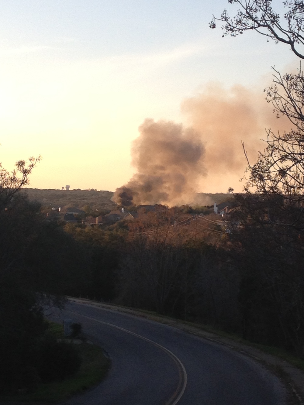The smoke from the fire could be seen from Yaupon Drive. Photo by Gabe Kotick.