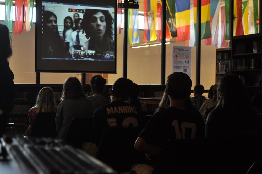 The students are intrigued with the call with Argentina. Photo by Hayden Swanson.