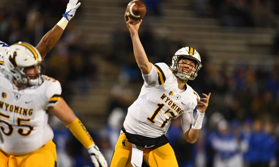 Nov 11, 2017; Colorado Springs, CO, USA; Wyoming Cowboys quarterback Josh Allen (17) attempts a pass in the first quarter against the Air Force Falcons at Falcon Stadium. Mandatory Credit: Ron Chenoy-USA TODAY Sports