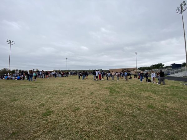 Canyon Vista staff and students gather on the field during the second fire alarm.